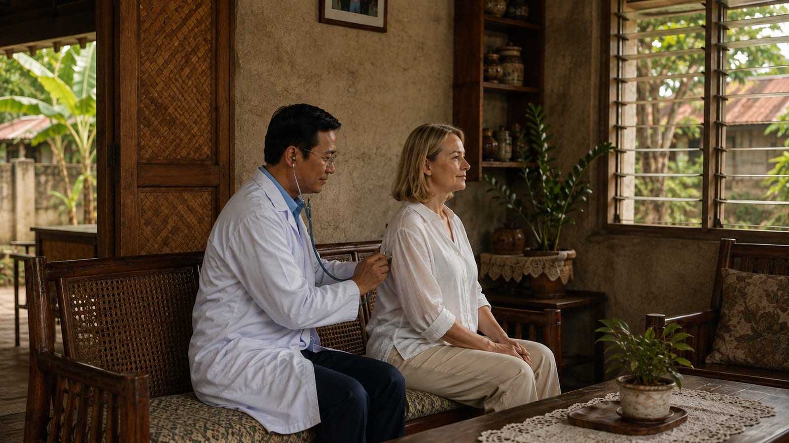 Doctor conducting a home medical consultation in the Philippines